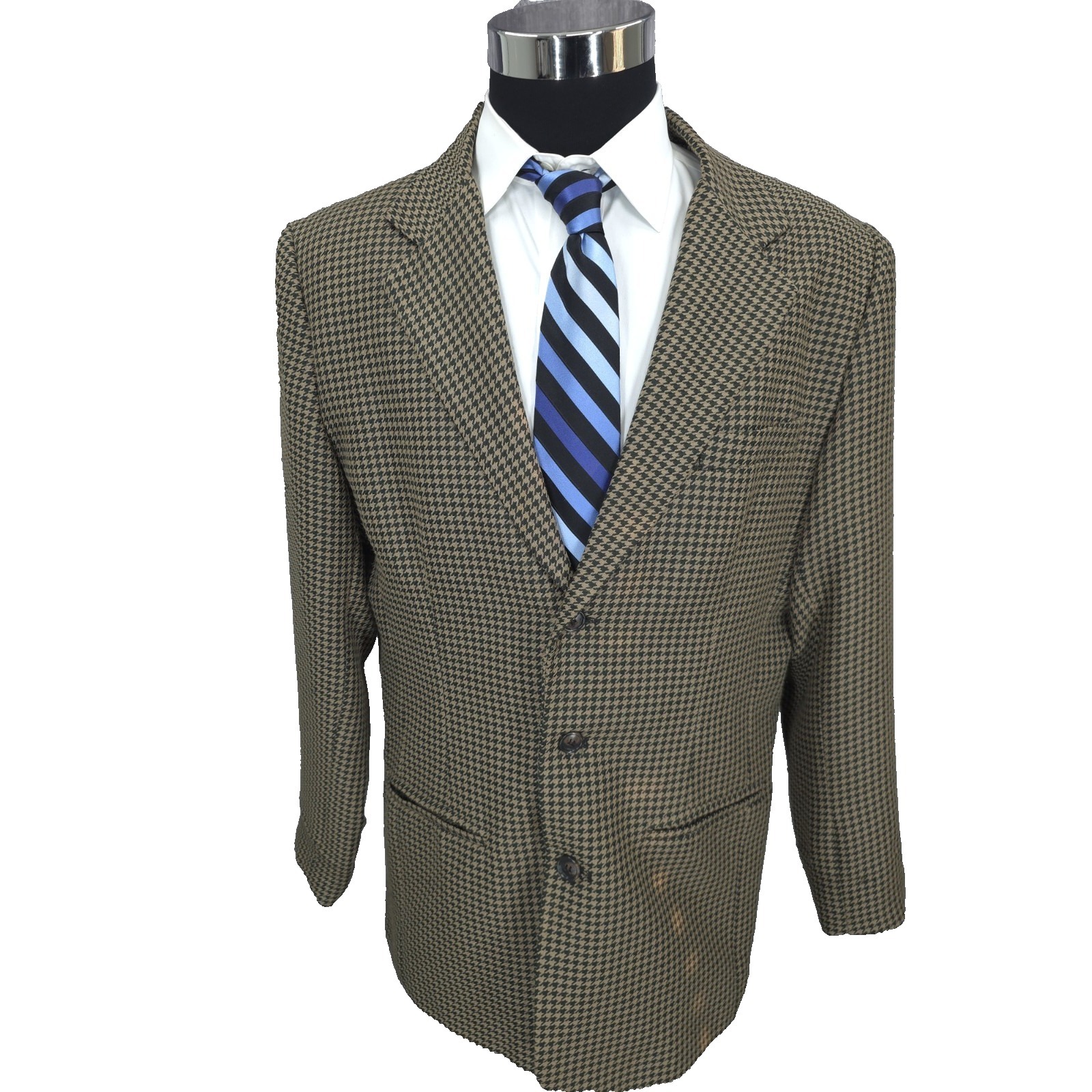 Vintage Attitude Blazer Mens 44 Large Brown Sports Coat Business Houndstooth Usa